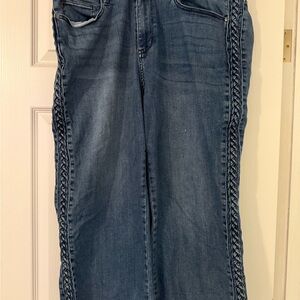 Judy Blue Denim Capris with Braided Detail .. wide leg and high rise